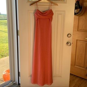 Betsy & Adam salmon long evening dress